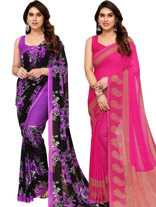 pack of 2 printed casual wear saree with blouse - 21439673 - Very Small Image - 1