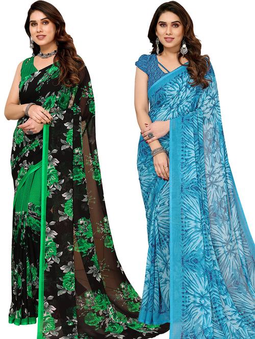 pack of 2 women printed sarees with blouse - 21439676 - Very Small Image - 1