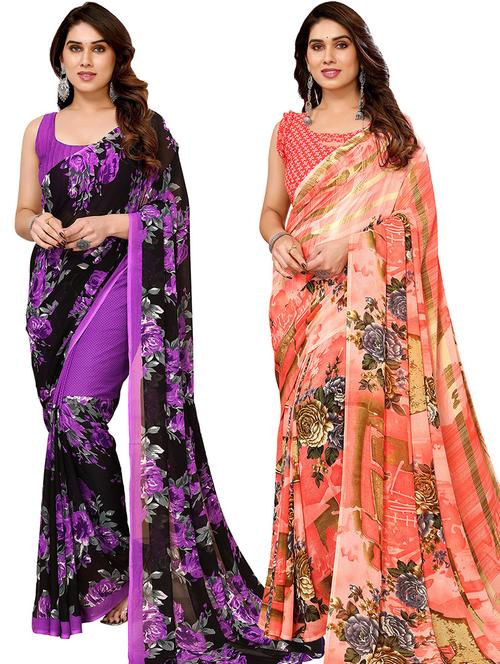 pack of 2 printed casual wear sarees - 21439677 - Very Small Image - 1
