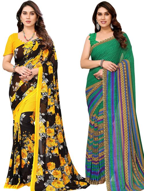 pack of 2 printed casual wear sarees - 21439678 - Very Small Image - 1