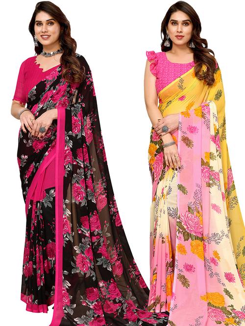 pack of 2 casual wear combo sarees with blouse - 21439679 - Very Small Image - 1