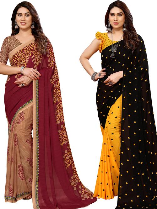pack of 2 printed casual wear sarees with blouse - 21439681 - Very Small Image - 1