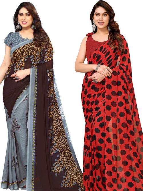 women pack of 2 casual wear sarees with blouse - 21439684 - Very Small Image - 1