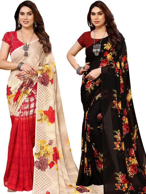 pack of 2 printed casual wear sarees - 21439689 - Very Small Image - 1
