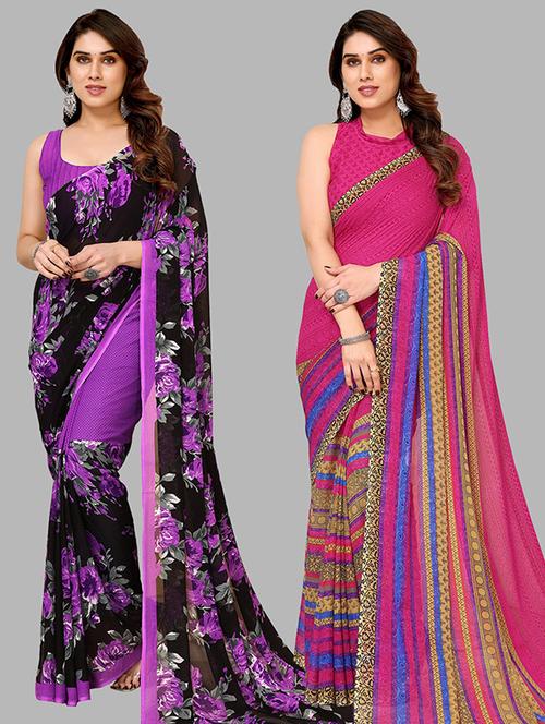 pack of 2 printed casual wear saree with blouse - 21439692 - Very Small Image - 1