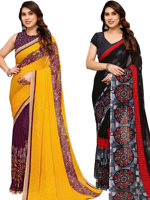 pack of 2 casual wear combo sarees with blouse - 21439698 - Very Small Image - 1