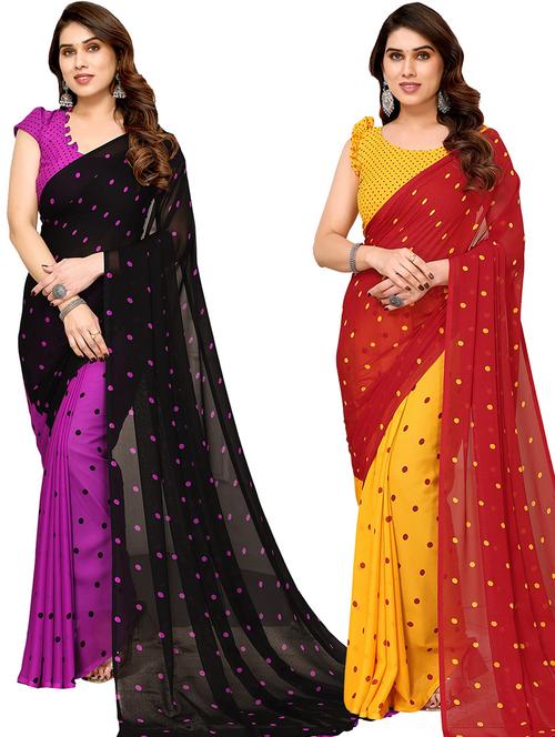 pack of 2 printed casual wear saree with blouse - 21439699 - Very Small Image - 1