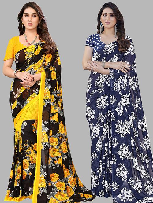 pack of 2 printed casual wear saree with blouse - 21439700 - Very Small Image - 1