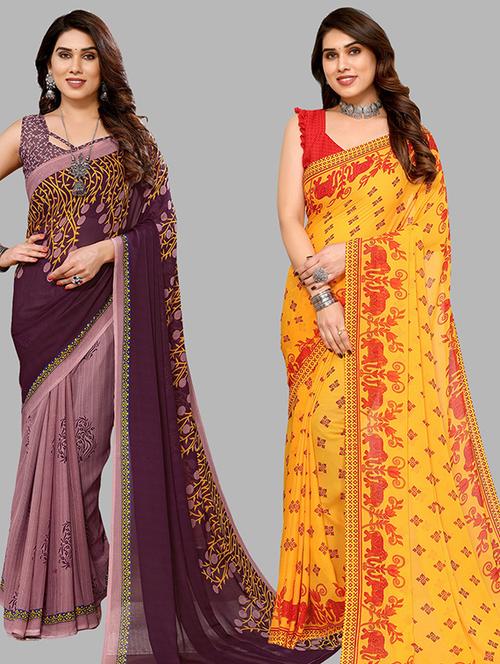 pack of 2 printed casual wear sarees - 21439702 - Very Small Image - 1