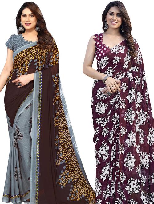 pack of 2 printed sarees with blouse - 21439707 - Very Small Image - 1