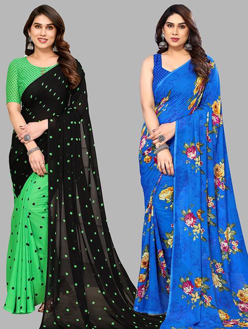 pack of 2 printed casual wear sarees with blouse - 21439710 - Very Small Image - 1