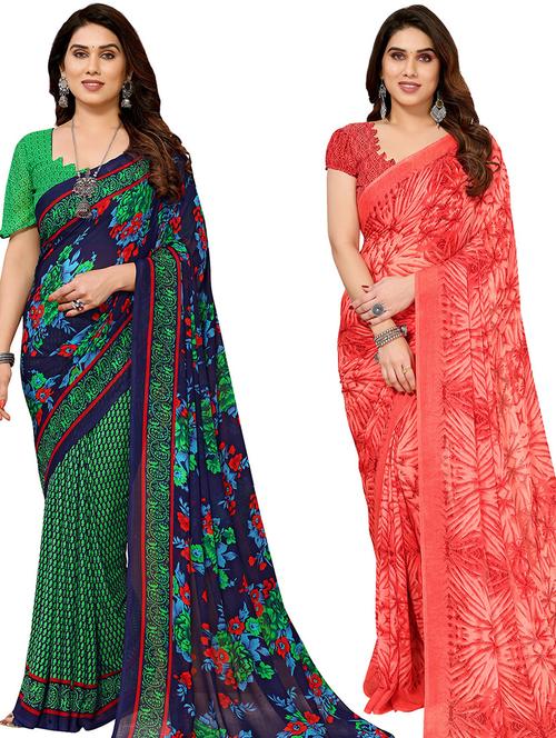 pack of 2 printed casual wear sarees - 21439711 - Very Small Image - 1
