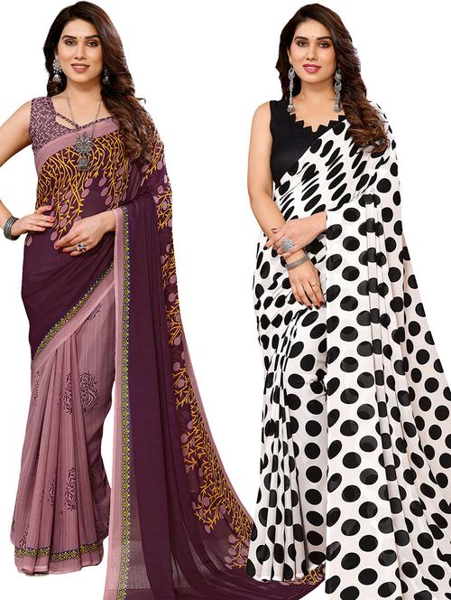 pack of 2 women printed sarees with blouse - 21439714 - Very Small Image - 1