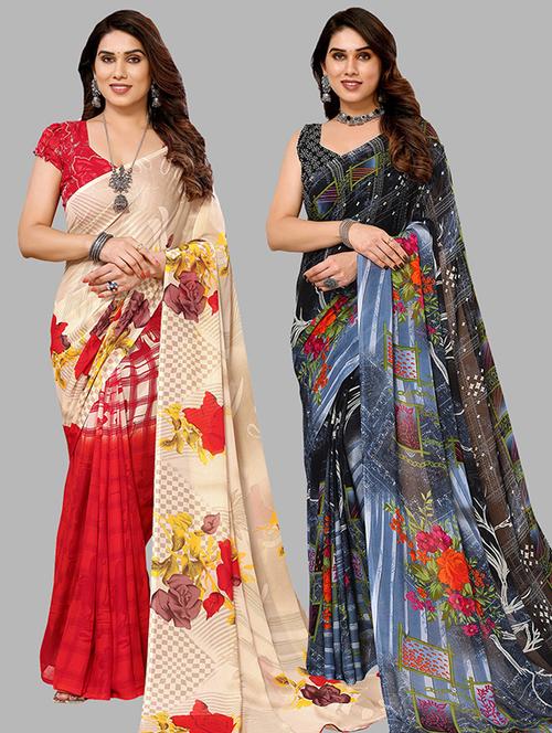 pack of 2 casual wear combo sarees with blouse - 21439717 - Very Small Image - 1