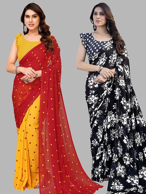 pack of 2 printed casual wear saree with blouse - 21439718 - Very Small Image - 1