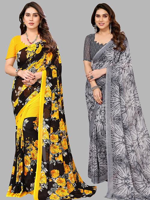 pack of 2 printed casual wear saree with blouse - 21439719 - Very Small Image - 1