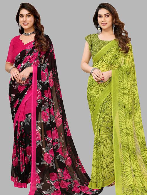 pack of 2 printed sarees with blouse - 21439720 - Very Small Image - 1
