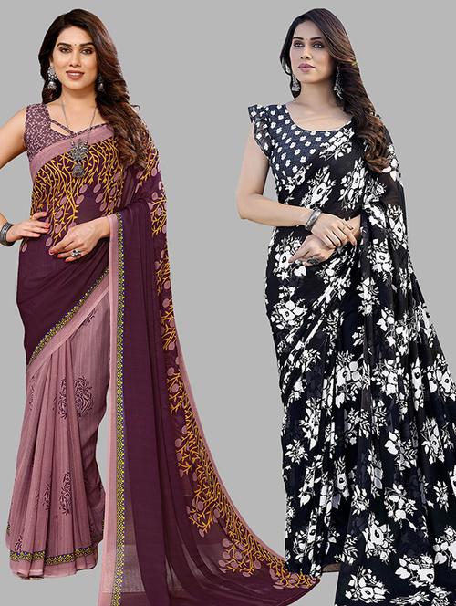 pack of 2 printed casual wear sarees with blouse - 21439721 - Very Small Image - 1