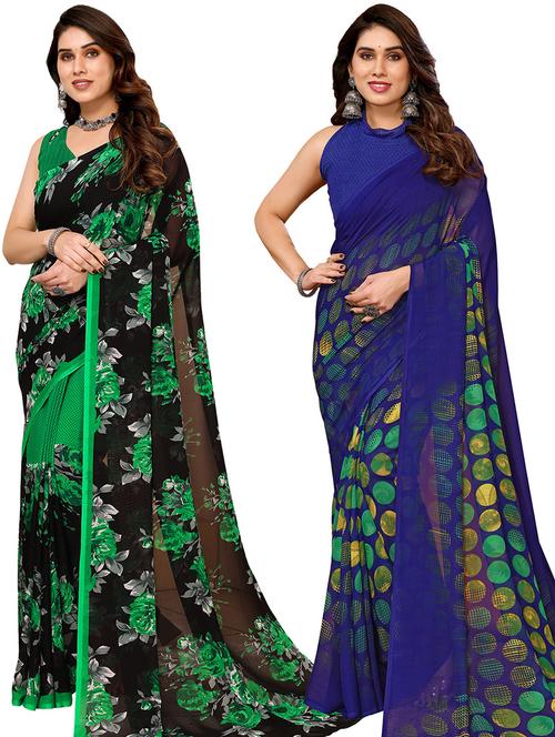 pack of 2 printed casual wear sarees with blouse - 21439728 - Very Small Image - 1