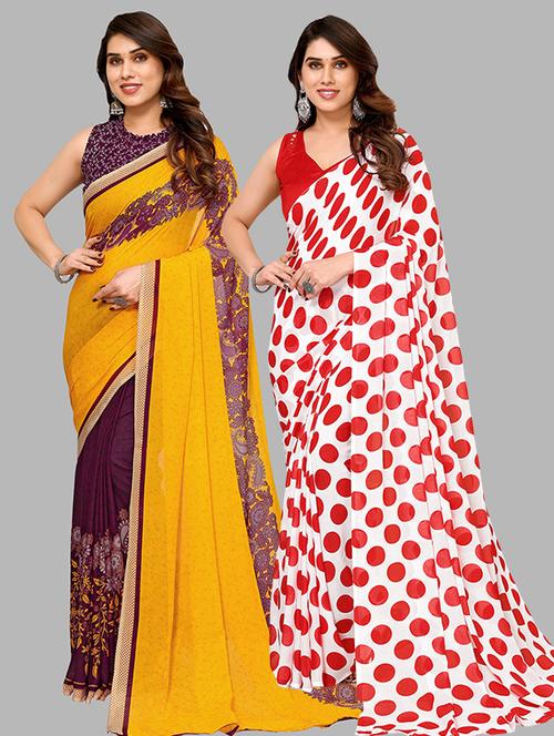 pack of 2 printed casual wear saree with blouse - 21439730 - Very Small Image - 1