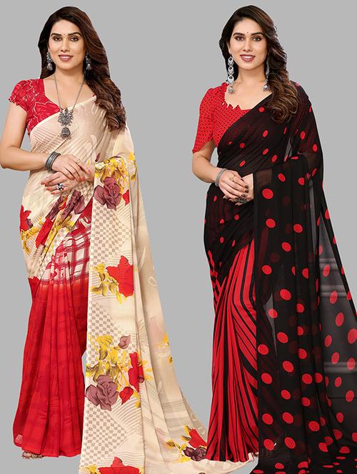 women pack of 2 casual wear sarees with blouse - 21439732 - Very Small Image - 1