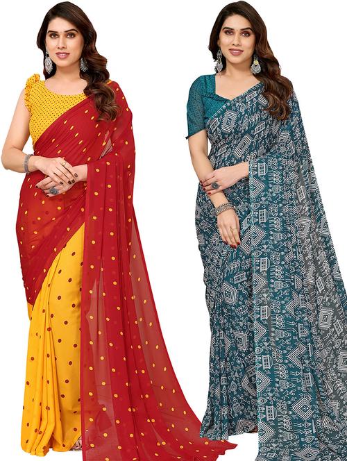 pack of 2 printed casual wear sarees with blouse - 21439735 - Very Small Image - 1