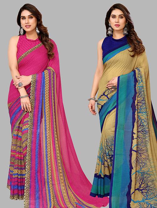 pack of 2 printed sarees with blouse - 21439736 - Very Small Image - 1