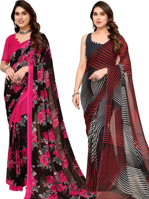 pack of 2 printed casual wear sarees - 21439737 - Very Small Image - 1