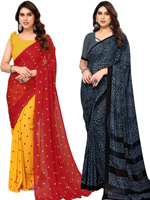 pack of 2 casual wear combo sarees with blouse - 21439738 - Very Small Image - 1