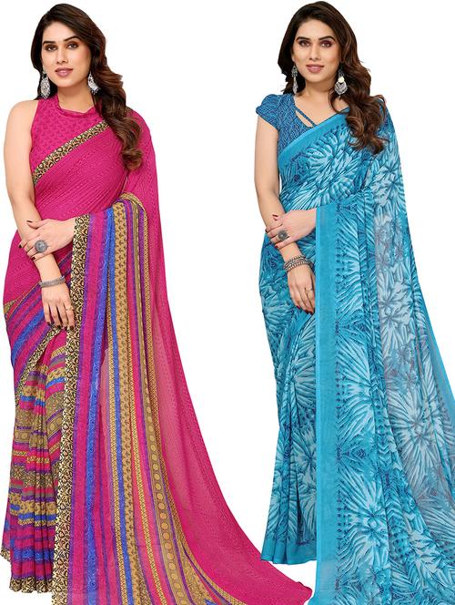 women pack of 2 printed casual sarees with blouse - 21439740 - Very Small Image - 1