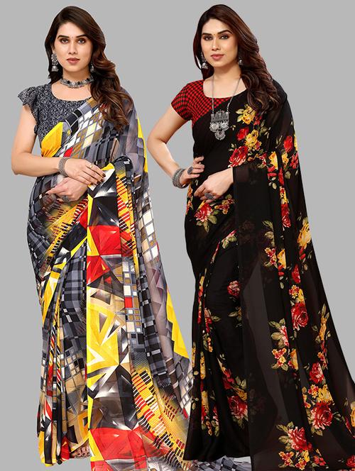 pack of 2 printed casual wear sarees with blouse - 21439743 - Very Small Image - 1