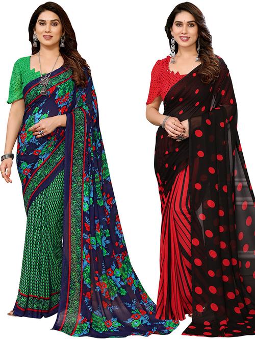 women pack of 2 casual wear sarees with blouse - 21439745 - Very Small Image - 1