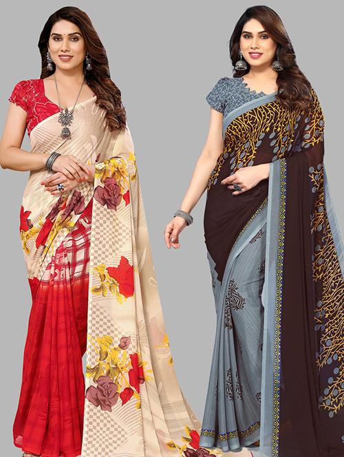 pack of 2 printed casual wear sarees with blouse - 21439754 - Very Small Image - 1