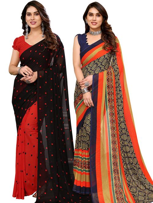 pack of 2 printed casual wear saree with blouse - 21439755 - Very Small Image - 1