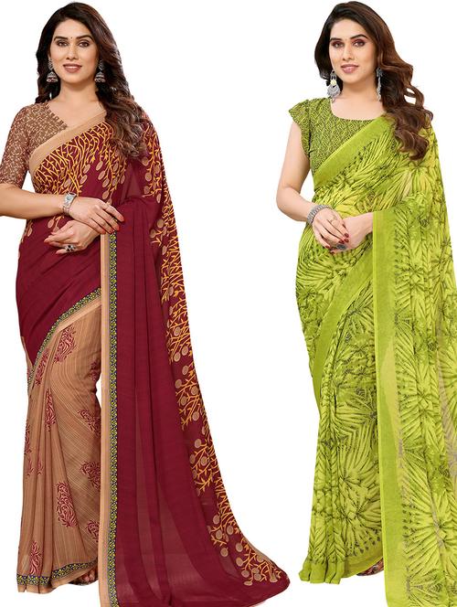 pack of 2 casual wear combo sarees with blouse - 21439756 - Very Small Image - 1