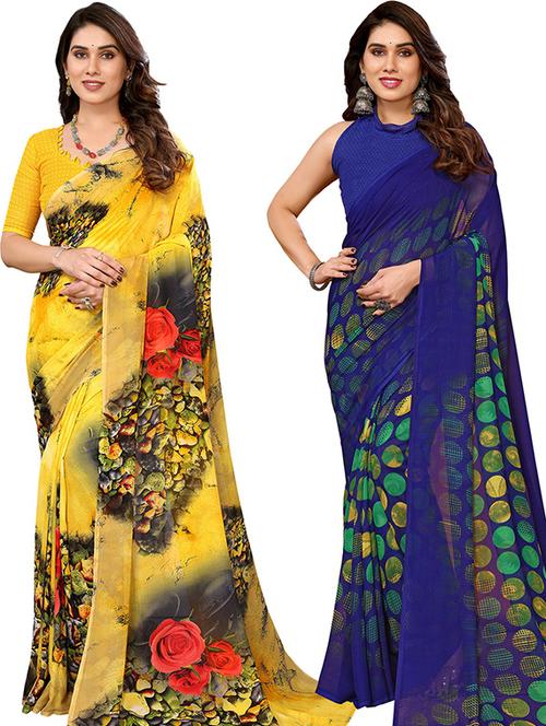 pack of 2 printed casual wear sarees - 21439760 - Very Small Image - 1