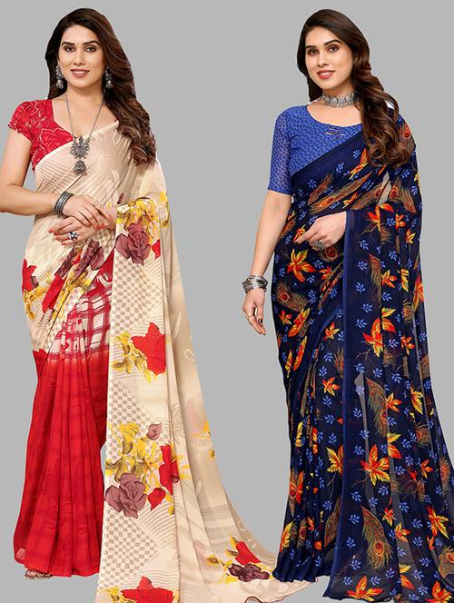 pack of 2 printed casual wear saree with blouse - 21439762 - Very Small Image - 1