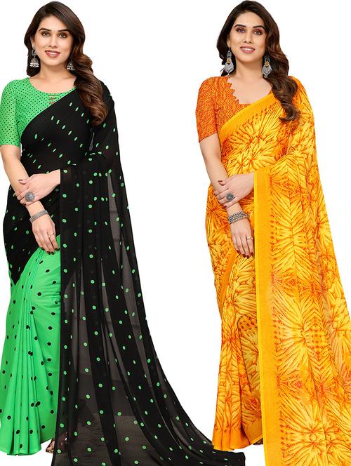 pack of 2 casual wear combo sarees with blouse - 21439766 - Very Small Image - 1