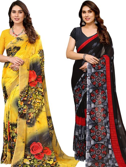women pack of 2 printed casual sarees with blouse - 21439768 - Very Small Image - 1