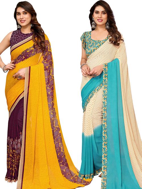 women pack of 2 casual wear sarees with blouse - 21439770 - Very Small Image - 1