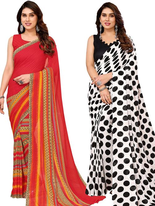 pack of 2 casual wear combo sarees with blouse - 21439771 - Very Small Image - 1