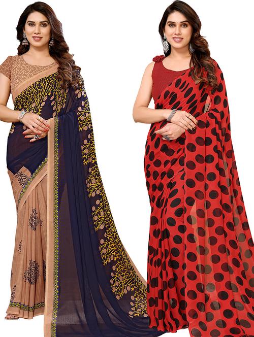 pack of 2 printed sarees with blouse - 21439773 - Very Small Image - 1