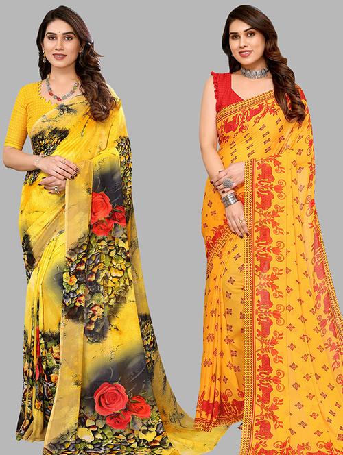 women pack of 2 casual wear sarees with blouse - 21439774 - Very Small Image - 1