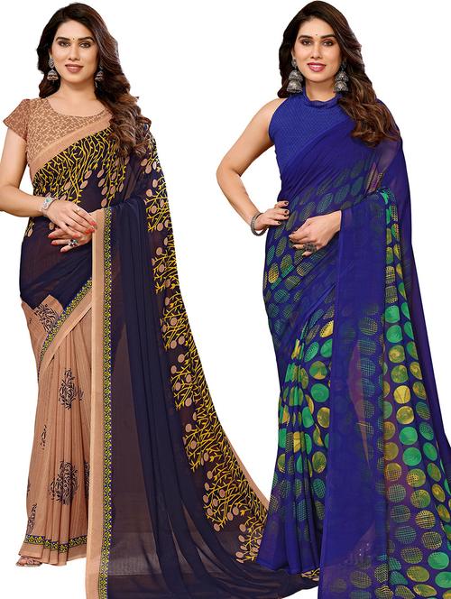 pack of 2 printed casual wear saree with blouse - 21439777 - Very Small Image - 1