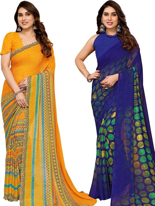 pack of 2 printed casual wear sarees with blouse - 21439779 - Very Small Image - 1