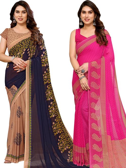 women pack of 2 casual wear sarees with blouse - 21439784 - Very Small Image - 1