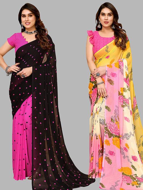 pack of 2 printed casual wear sarees - 21439785 - Very Small Image - 1