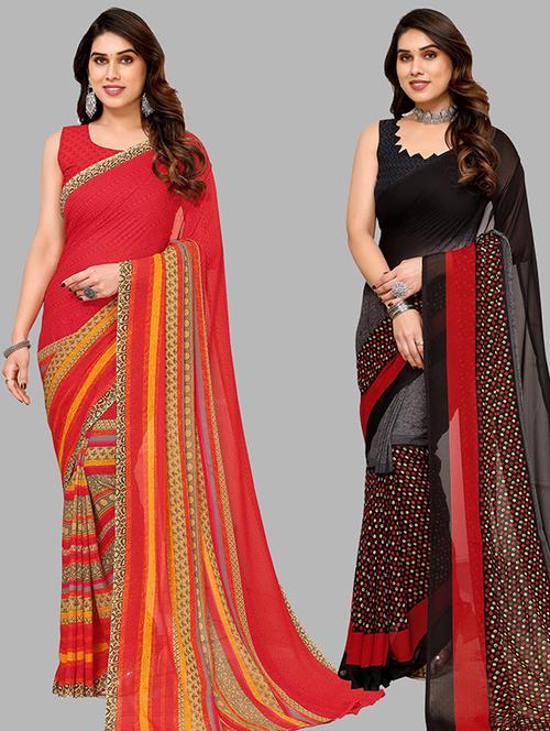 women pack of 2 casual wear sarees with blouse - 21439788 - Very Small Image - 1
