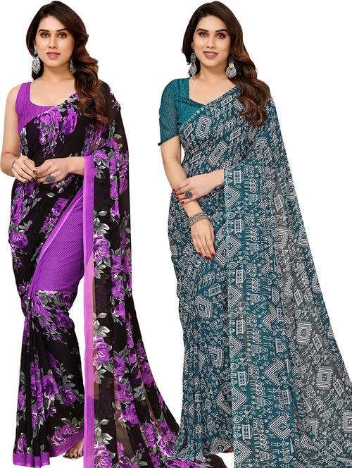 pack of 2 printed casual wear sarees - 21439792 - Very Small Image - 1