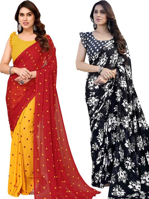 pack of 2 printed casual wear sarees with blouse - 21439798 - Very Small Image - 1